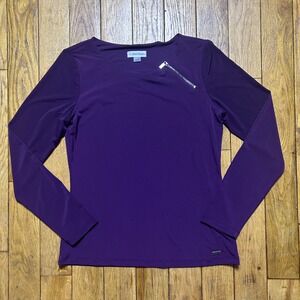 Calvin Klein Purple Long Sleeve Zipper Neck Top Size Small‎